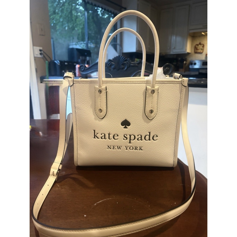 NWT Kate spade (ella )new york White Pebbledโ Satchel Logo Zip Strap